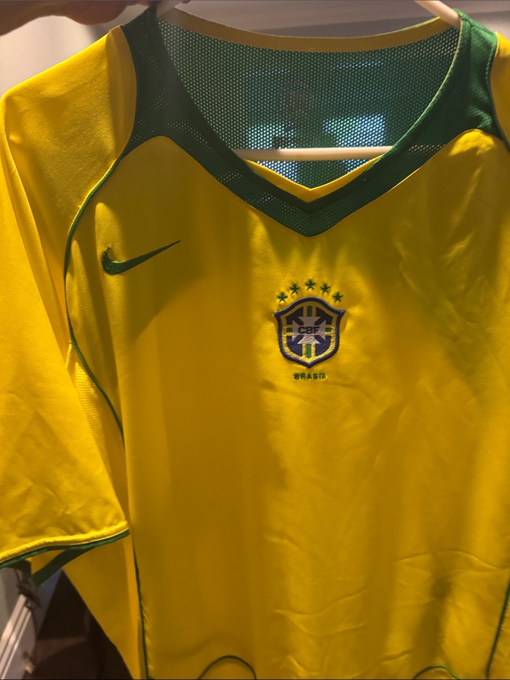 Nike Men’s Brazil Yellow and Green Soccer Jersey